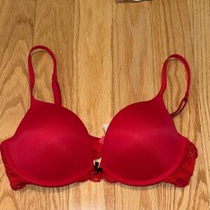 Like New VS PINK | Red Lace Back Strap Bra | 34C | Padding & Underwire |